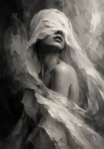 Flowing Veiled Figure Monochrome Wall Art Canvas Print