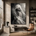 Flowing Veiled Figure Monochrome Wall Art Canvas Print - Image 3