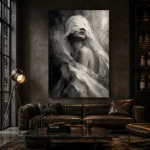 Flowing Veiled Figure Monochrome Wall Art Canvas Print - Image 4