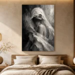 Flowing Veiled Figure Monochrome Wall Art Canvas Print - Image 6