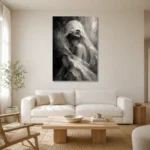 Flowing Veiled Figure Monochrome Wall Art Canvas Print styled in a refined neutral interior