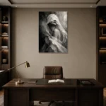 Flowing Veiled Figure Monochrome Wall Art Canvas Print displayed in a contemporary gallery-inspired room