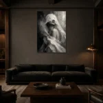 Flowing Veiled Figure Monochrome Wall Art Canvas Print shown in a warm modern interior