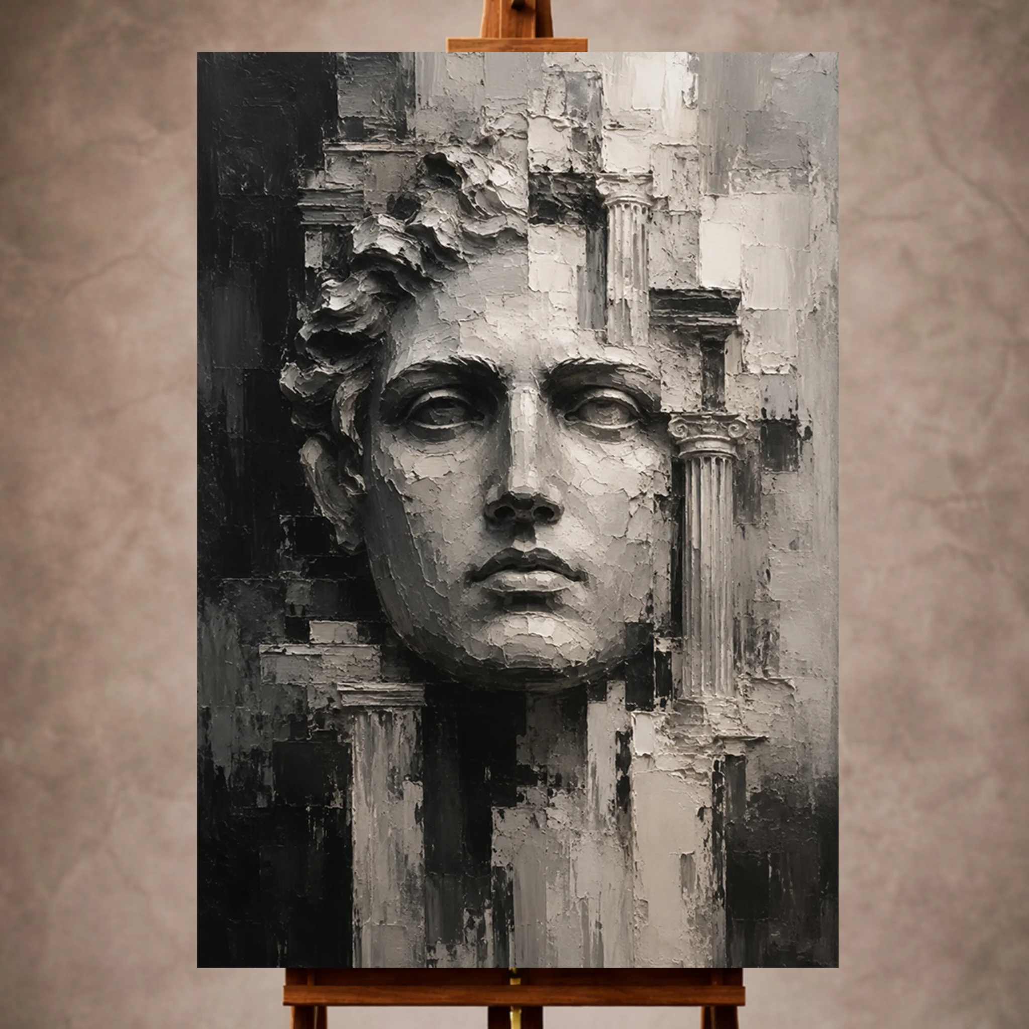 Sculptural Stone Portrait Monochrome Wall Art Canvas Print Image 1 Sculptural Stone Portrait Monochrome Wall Art Canvas Print - Image 1