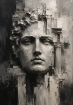 Sculptural Stone Portrait Monochrome Wall Art Canvas Print