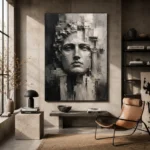 Sculptural Stone Portrait Monochrome Wall Art Canvas Print - Image 3