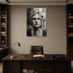 Sculptural Stone Portrait Monochrome Wall Art Canvas Print displayed in a contemporary gallery-inspired room