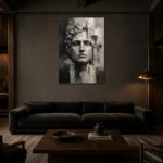 Sculptural Stone Portrait Monochrome Wall Art Canvas Print shown in a warm modern interior