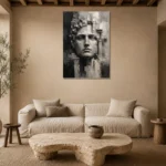 Sculptural Stone Portrait Monochrome Wall Art Canvas Print presented in a sophisticated home setting