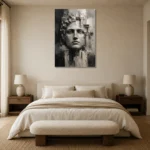 Sculptural Stone Portrait Monochrome Wall Art Canvas Print showcased in an elegant minimalist interior
