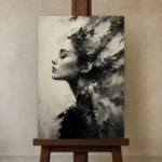 Poetic Profile Monochrome Wall Art Canvas Print displayed on a studio easel