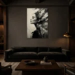 Poetic Profile Monochrome Wall Art Canvas Print shown in a warm modern interior