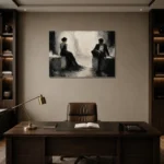 Quiet Dual Figure Monochrome Wall Art Canvas Print displayed in a contemporary gallery-inspired room