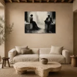 Quiet Dual Figure Monochrome Wall Art Canvas Print presented in a sophisticated home setting