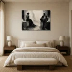 Quiet Dual Figure Monochrome Wall Art Canvas Print showcased in an elegant minimalist interior