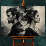 Opposing Profiles Monochrome Wall Art Canvas Print - Image 2