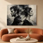 Opposing Profiles Monochrome Wall Art Canvas Print - Image 3