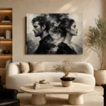 Opposing Profiles Monochrome Wall Art Canvas Print - Image 6