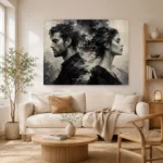 Opposing Profiles Monochrome Wall Art Canvas Print - Image 7