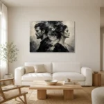 Opposing Profiles Monochrome Wall Art Canvas Print styled in a refined neutral interior
