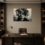 Opposing Profiles Monochrome Wall Art Canvas Print displayed in a contemporary gallery-inspired room
