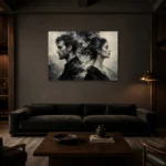 Opposing Profiles Monochrome Wall Art Canvas Print shown in a warm modern interior
