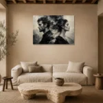 Opposing Profiles Monochrome Wall Art Canvas Print presented in a sophisticated home setting