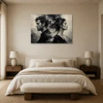 Opposing Profiles Monochrome Wall Art Canvas Print showcased in an elegant minimalist interior