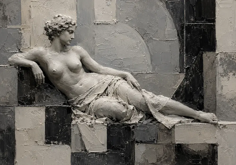 Ivory Reclining Figure Monochrome Wall Art Canvas Print