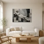 Ivory Reclining Figure Monochrome Wall Art Canvas Print styled in a refined neutral interior