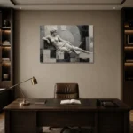 Ivory Reclining Figure Monochrome Wall Art Canvas Print displayed in a contemporary gallery-inspired room