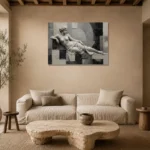 Ivory Reclining Figure Monochrome Wall Art Canvas Print presented in a sophisticated home setting
