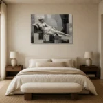 Ivory Reclining Figure Monochrome Wall Art Canvas Print showcased in an elegant minimalist interior