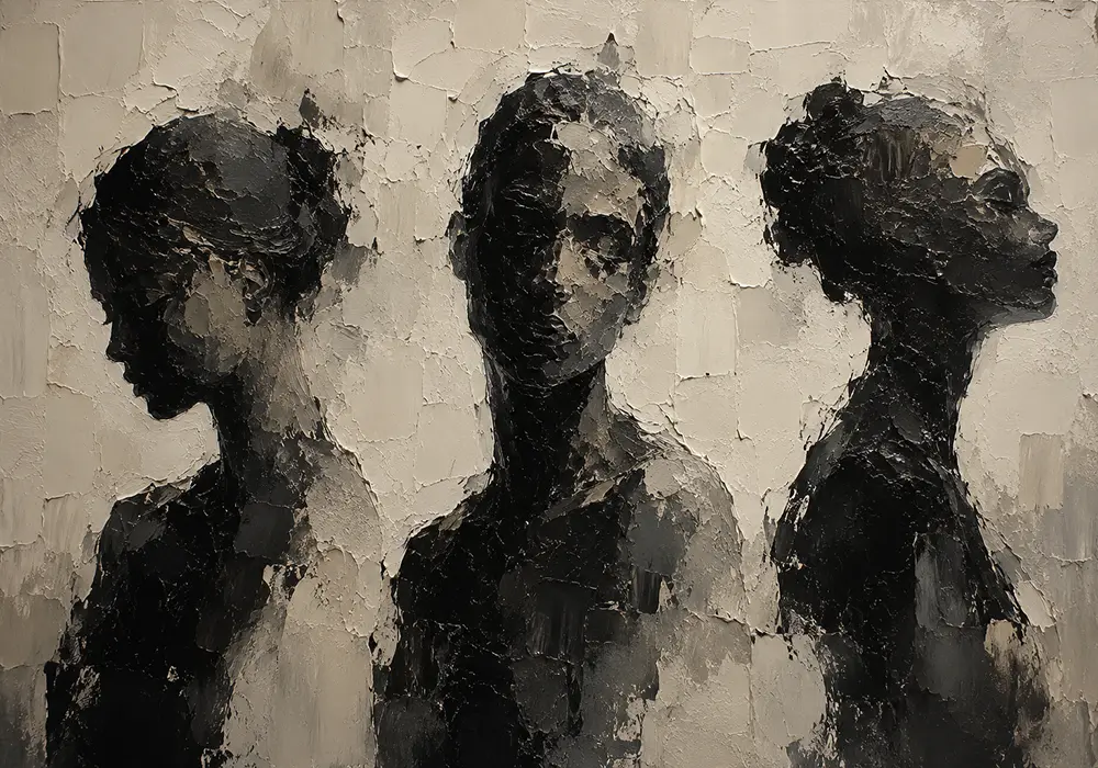 Charcoal Trio Portrait Monochrome Wall Art Canvas Print