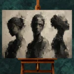 Charcoal Trio Portrait Monochrome Wall Art Canvas Print - Image 2