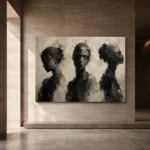 Charcoal Trio Portrait Monochrome Wall Art Canvas Print - Image 5