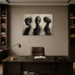 Charcoal Trio Portrait Monochrome Wall Art Canvas Print displayed in a contemporary gallery-inspired room