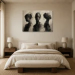 Charcoal Trio Portrait Monochrome Wall Art Canvas Print showcased in an elegant minimalist interior