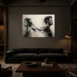 Dual Profile Monochrome Wall Art Canvas Print shown in a warm modern interior