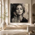 Serene Ivory Portrait Monochrome Wall Art Canvas Print - Image 8