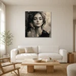 Serene Ivory Portrait Monochrome Wall Art Canvas Print styled in a refined neutral interior