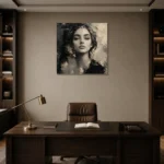 Serene Ivory Portrait Monochrome Wall Art Canvas Print displayed in a contemporary gallery-inspired room