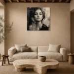 Serene Ivory Portrait Monochrome Wall Art Canvas Print presented in a sophisticated home setting