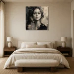 Serene Ivory Portrait Monochrome Wall Art Canvas Print showcased in an elegant minimalist interior