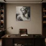 Charcoal Classical Bust Monochrome Wall Art Canvas Print displayed in a contemporary gallery-inspired room