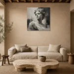 Charcoal Classical Bust Monochrome Wall Art Canvas Print presented in a sophisticated home setting