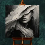 Mysterious Veiled Figure Monochrome Wall Art Canvas Print - Image 2