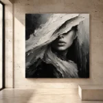 Mysterious Veiled Figure Monochrome Wall Art Canvas Print - Image 3