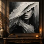 Mysterious Veiled Figure Monochrome Wall Art Canvas Print - Image 4
