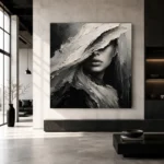 Mysterious Veiled Figure Monochrome Wall Art Canvas Print - Image 5